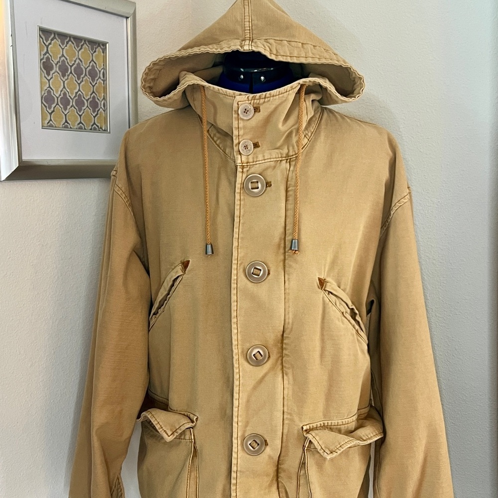 Free People Women’s Hooded Cargo Drawstring Tan Jacket Sz XS
